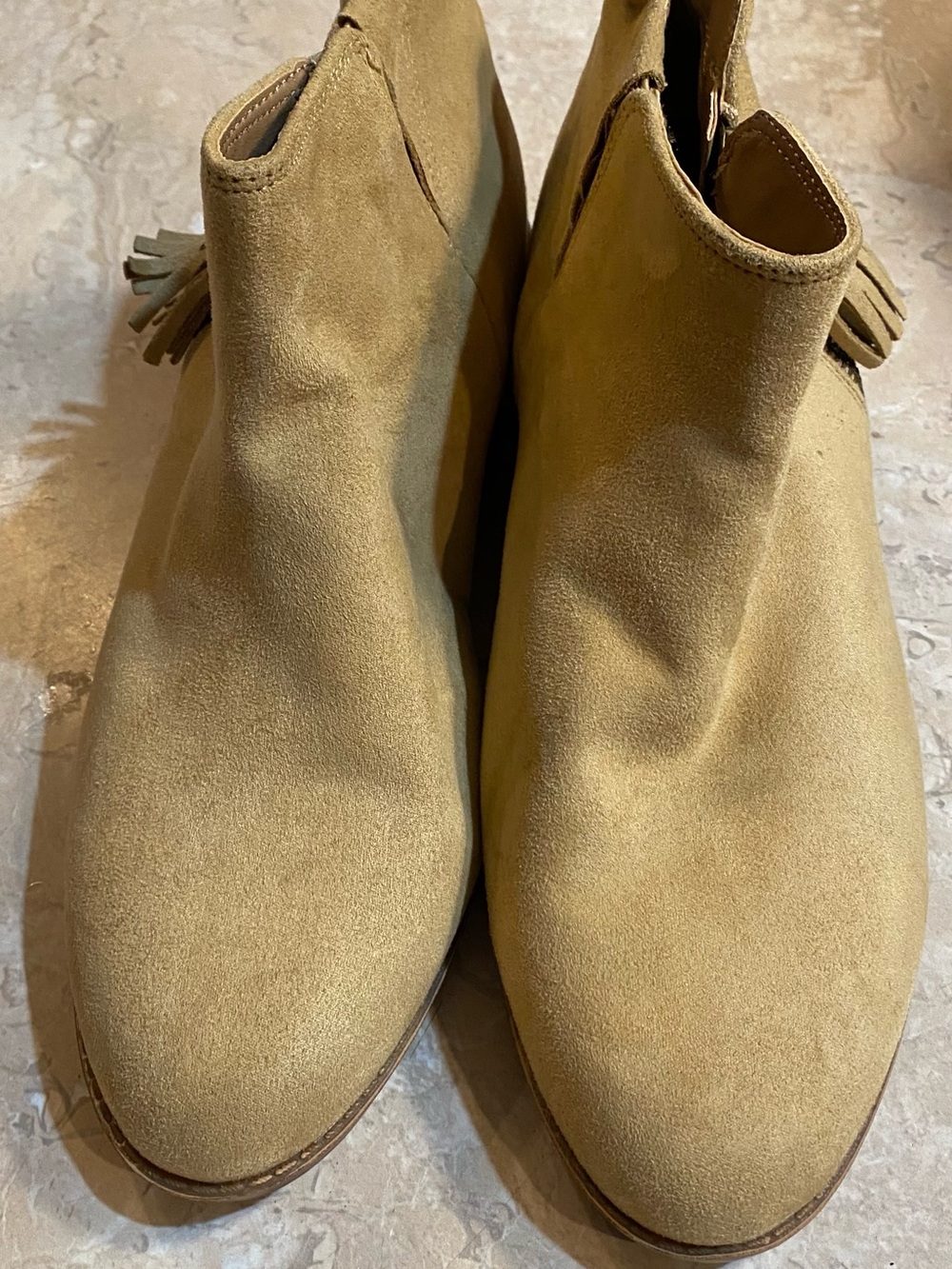 Zodiac Suede Tassel Booties in Light Brown
